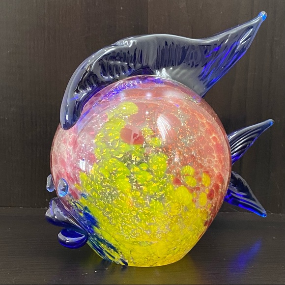 Vintage Rare Murano Glass SIGNED Puffer Fish Silver Speckled Art Glass Sculpture - Picture 9 of 15